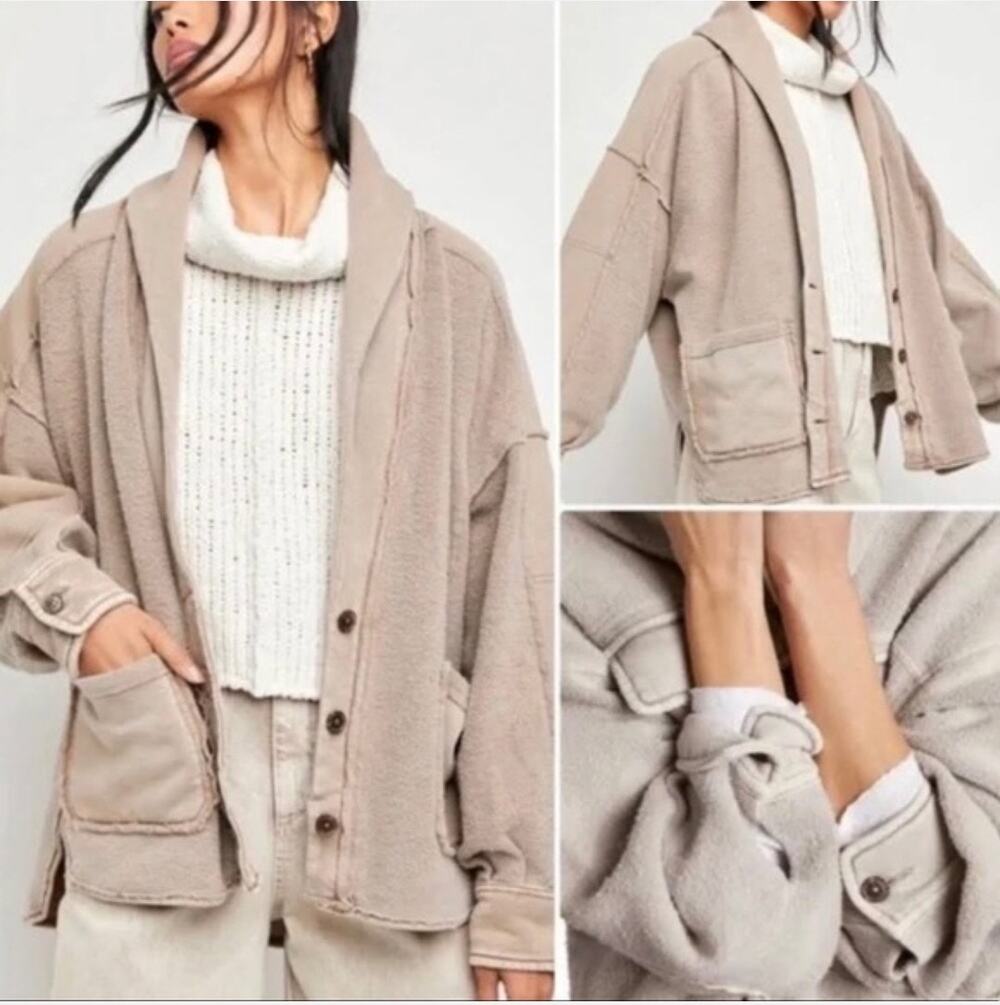 Free People Jordan Shirt Jacket in Mushroom Oversized Shacket Size Large Boho